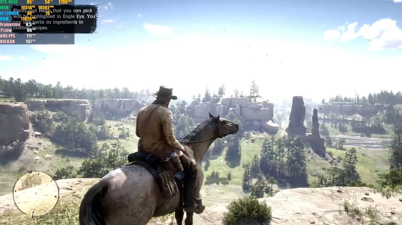 Imagen del Gameplay de Red Dead Redemtion 2 con una 4090 y un procesador intel tope de gama.