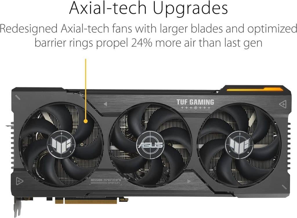 Una RX 7800 XT vista desde alante para que se vean los ventilaodres.