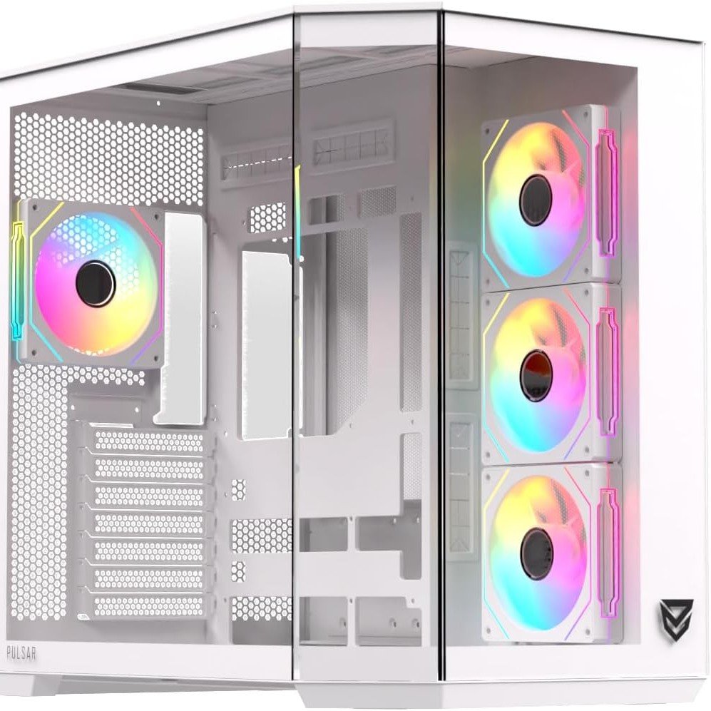 una caja de pc blanca con ventiladores argb integrados