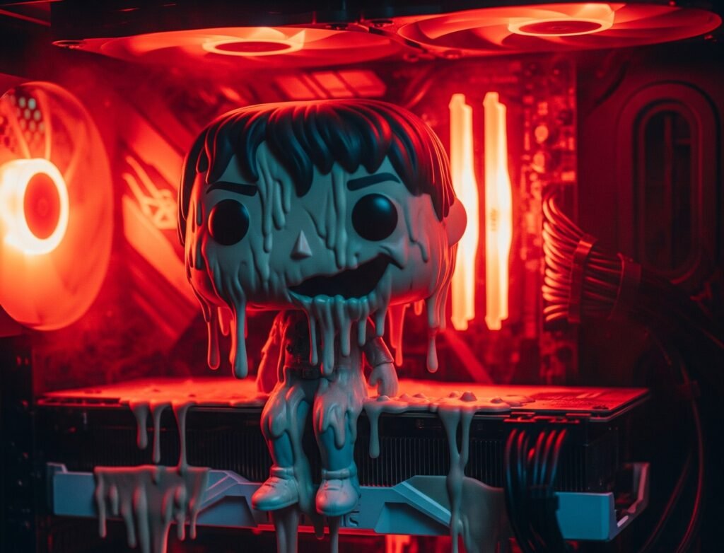 Funko Pop derretido e irreconocible por calor extremo de tarjeta gráfica dentro de PC gamer