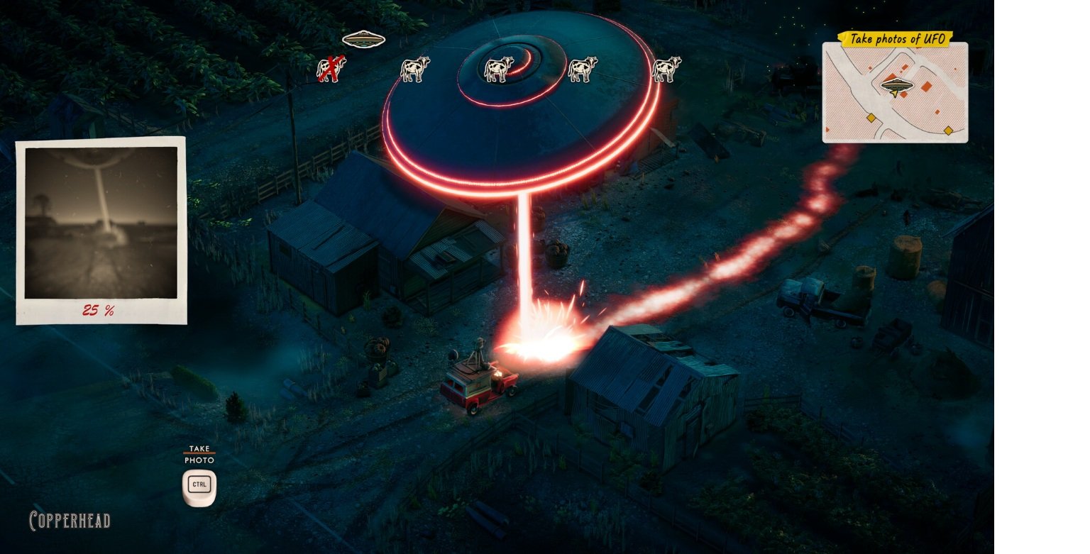 imagen del juego deliver at all costs en donde se ve un platillo volante usando su laser para romper algo del suelo