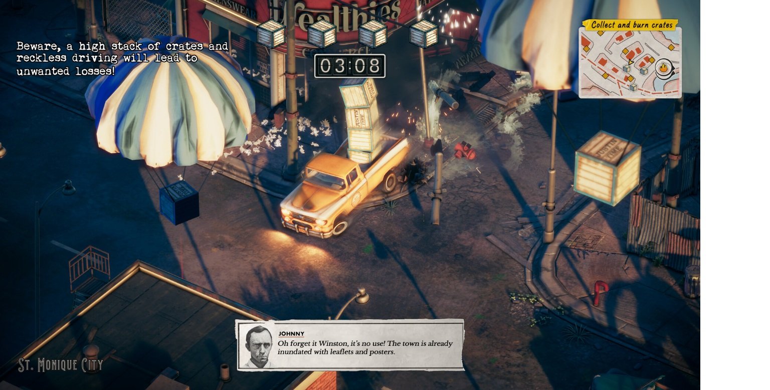 imagen del juego deliver at all costs en donde estas realizando una mision en donde tienes que repartir todos los paquetes posibles