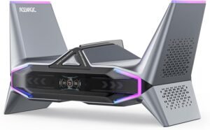 Mini PC gamer ACEMAGIC con diseño futurista y luces LED RGB, ideal para juegos y rendimiento compacto