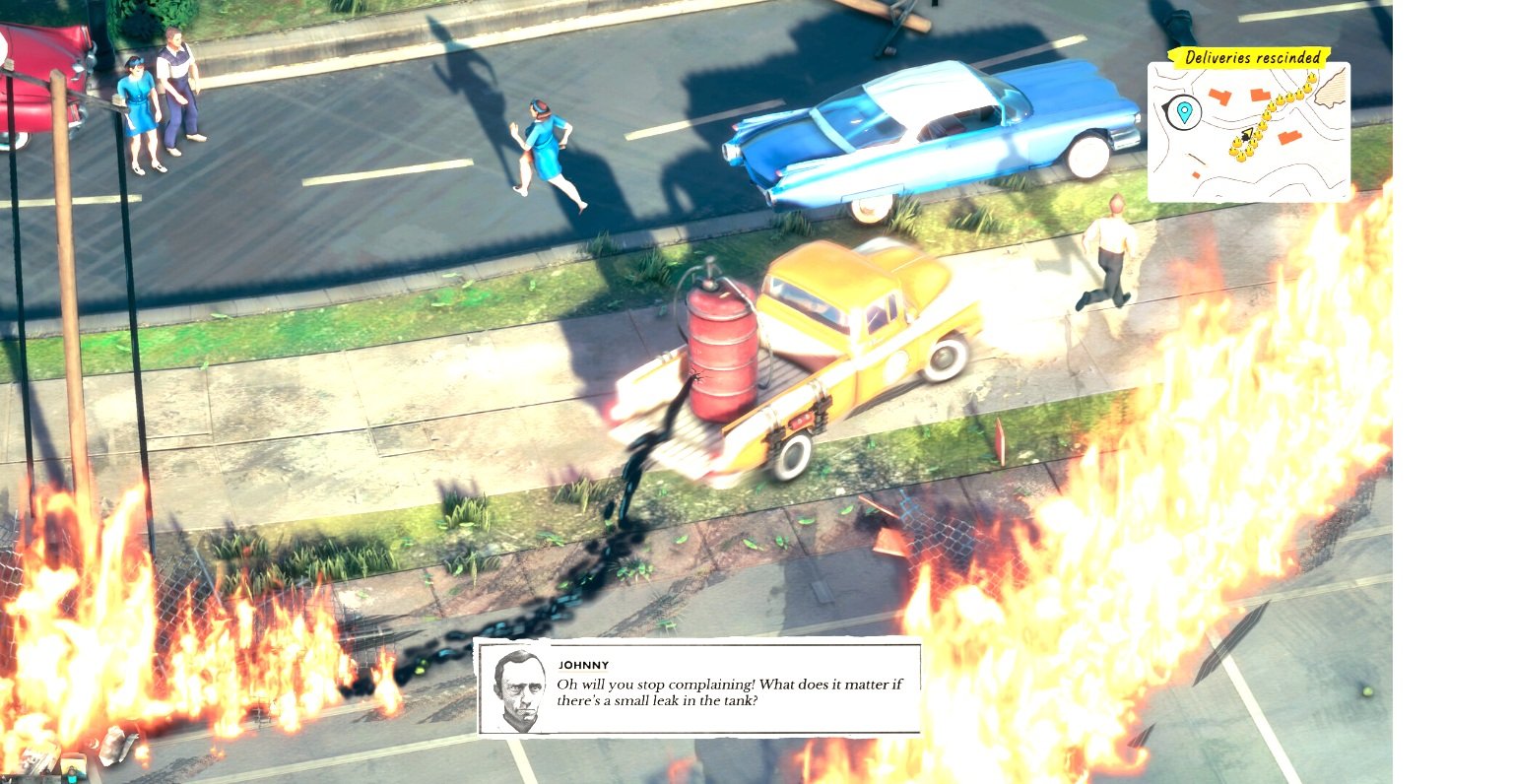 imagen del juego deliver at all costs en donde esta el coche pegandose fuego