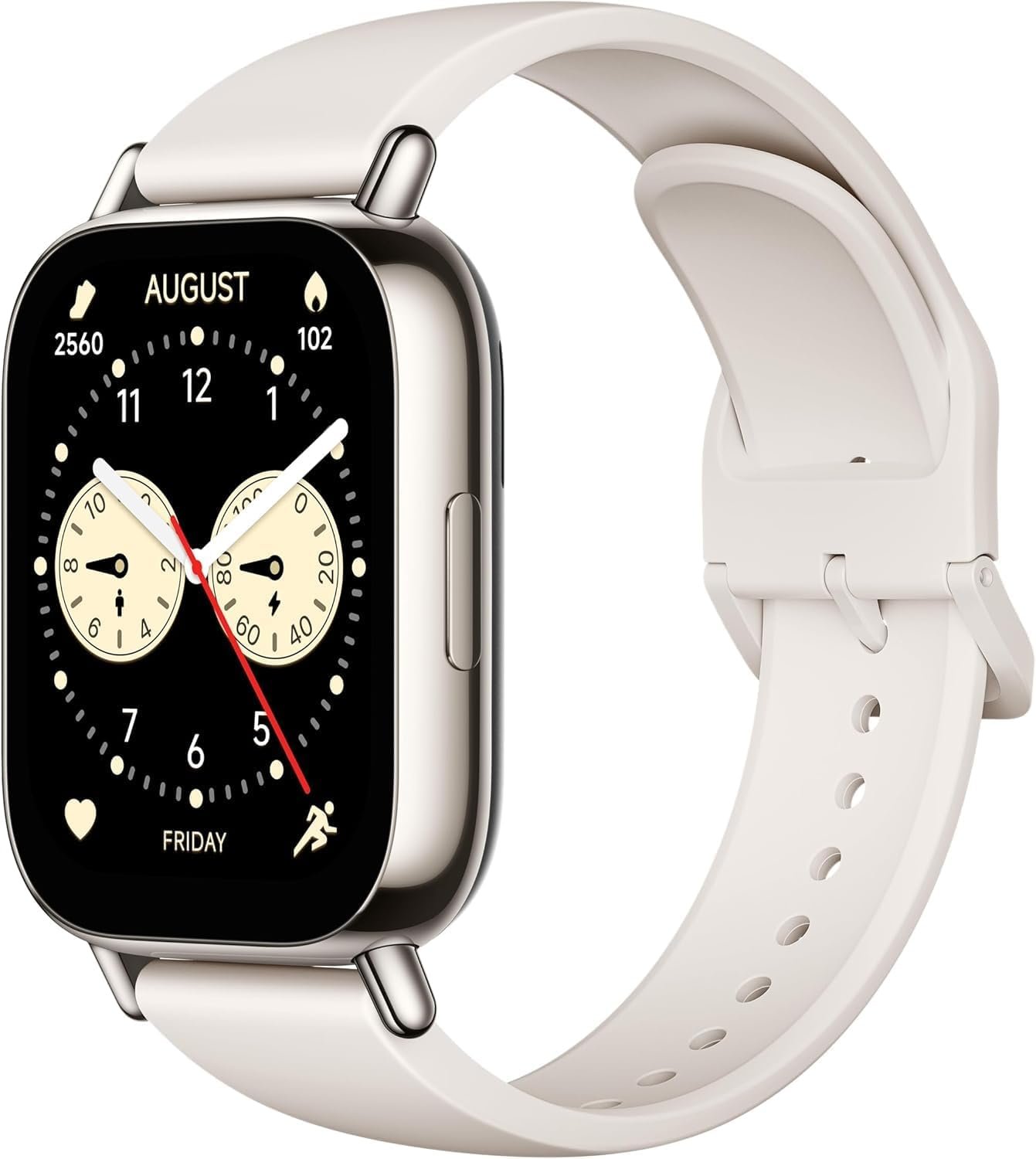 Smartwatch Xiaomi Redmi Watch 5 Lite color blanco con pantalla AMOLED y correa de silicona, vista lateral"