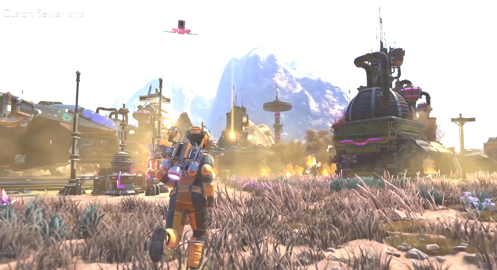 viendo como una nave ataca un asentamiento en no mans sky