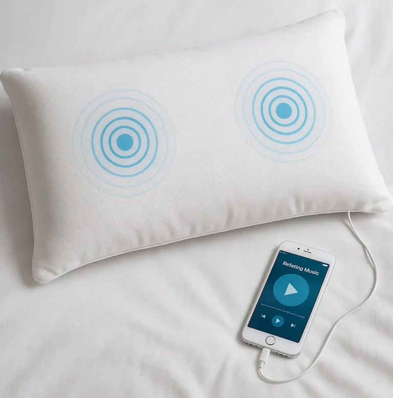 imagen de una almohada con altavoces conectada a su móvil, mejor que unos auriculares para dormir