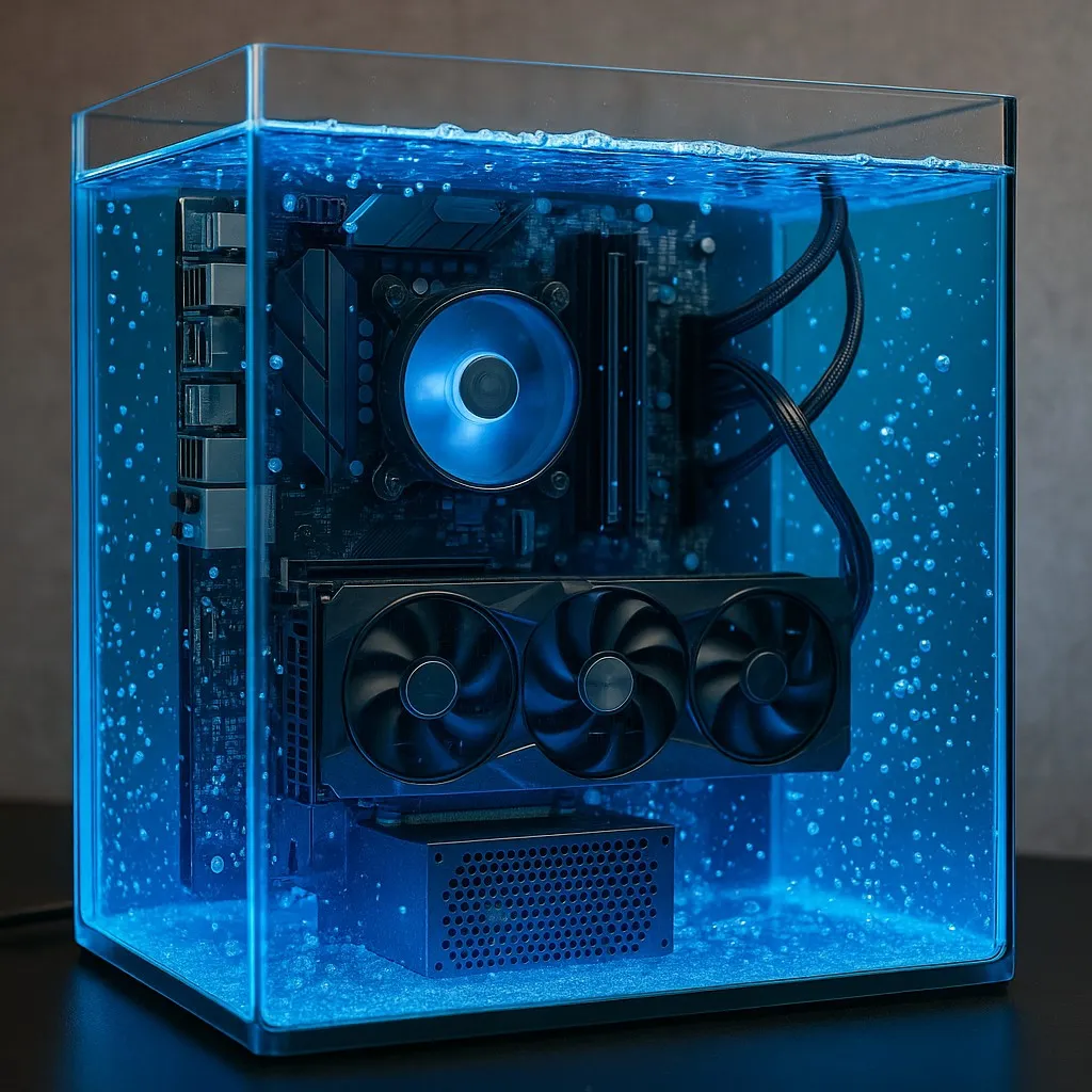 pc con refrigeración mediante un sistema conocido como inmersión cooling