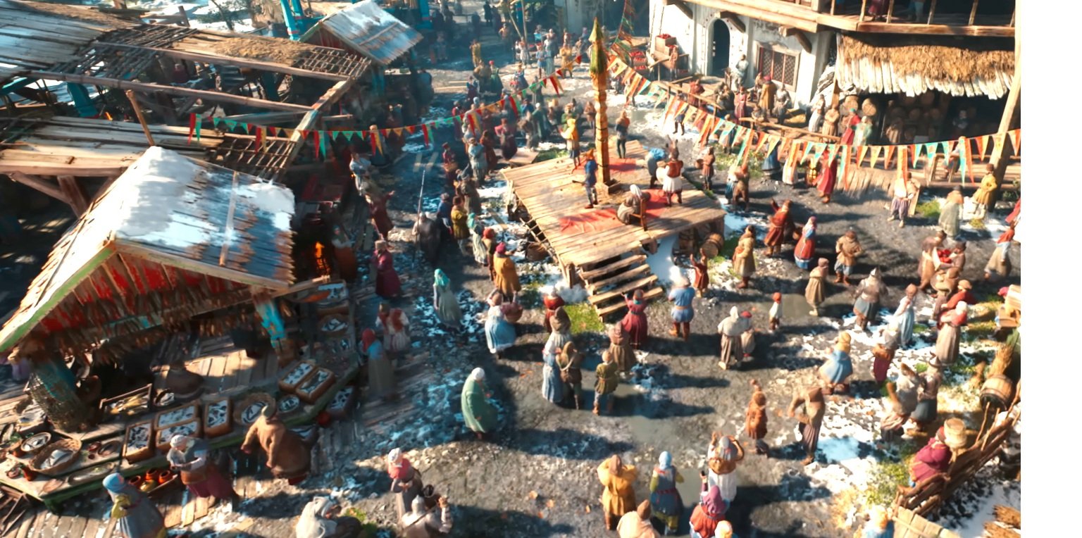 imagen del trailer de the witcher 4 en donde se ven muchos npcs