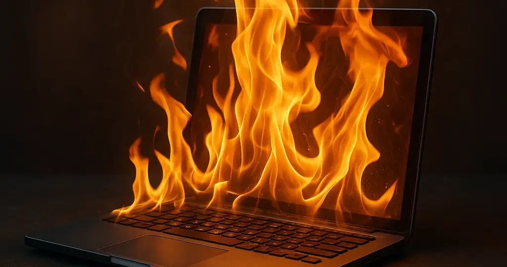 Un portátil pegándose fuego.