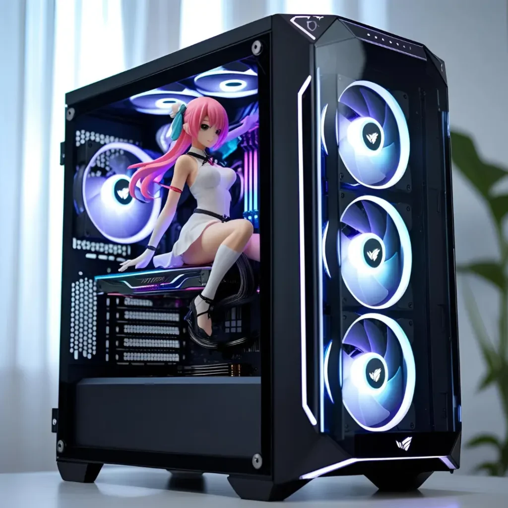 pc gamer con muñeco de anime dentro.