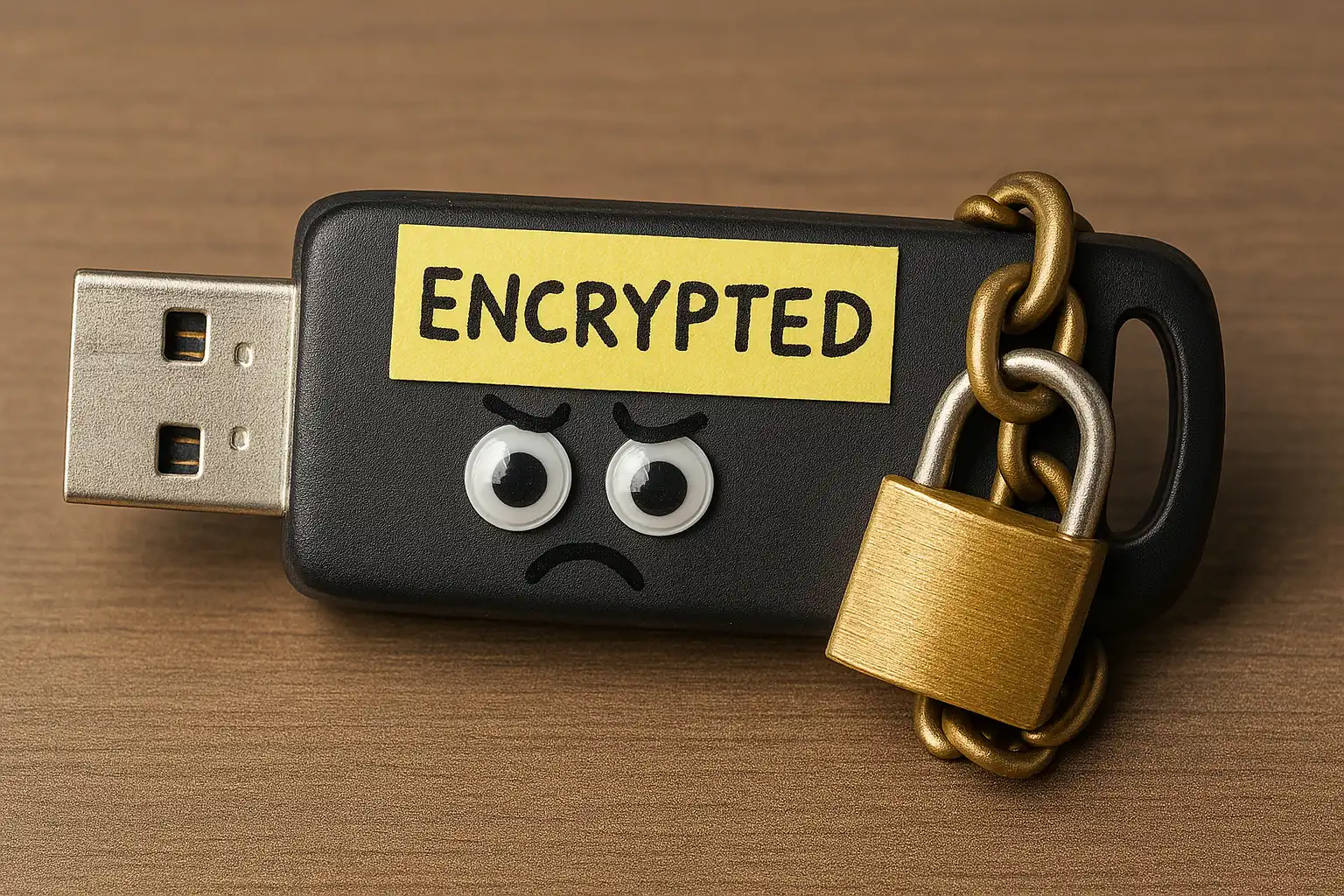 imagen cómica de un pen drive encriptado