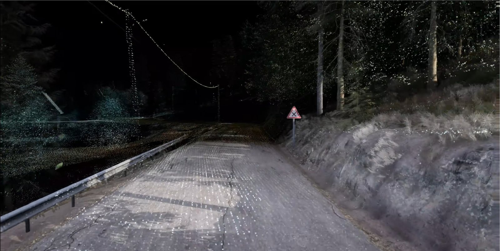 Imagen de como se ven los puntos al ultilizar la tecnologia de escaneado de tramos utilizando lidar en assetto corsa rally