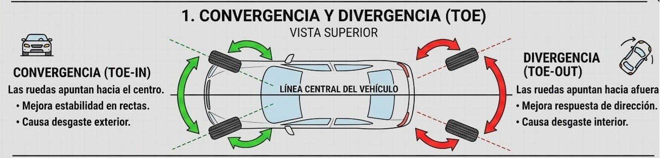 Imagen ilustrativa de como se es la convergencia y divergencia de un coche