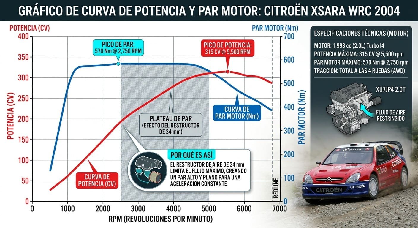 imagen de una curva de potencia y par de un Citroën xsara wrc
