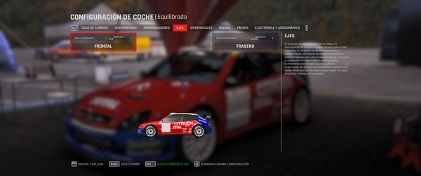 Imagen del ajuste de los ejes en el videojuego assetto corsa rally